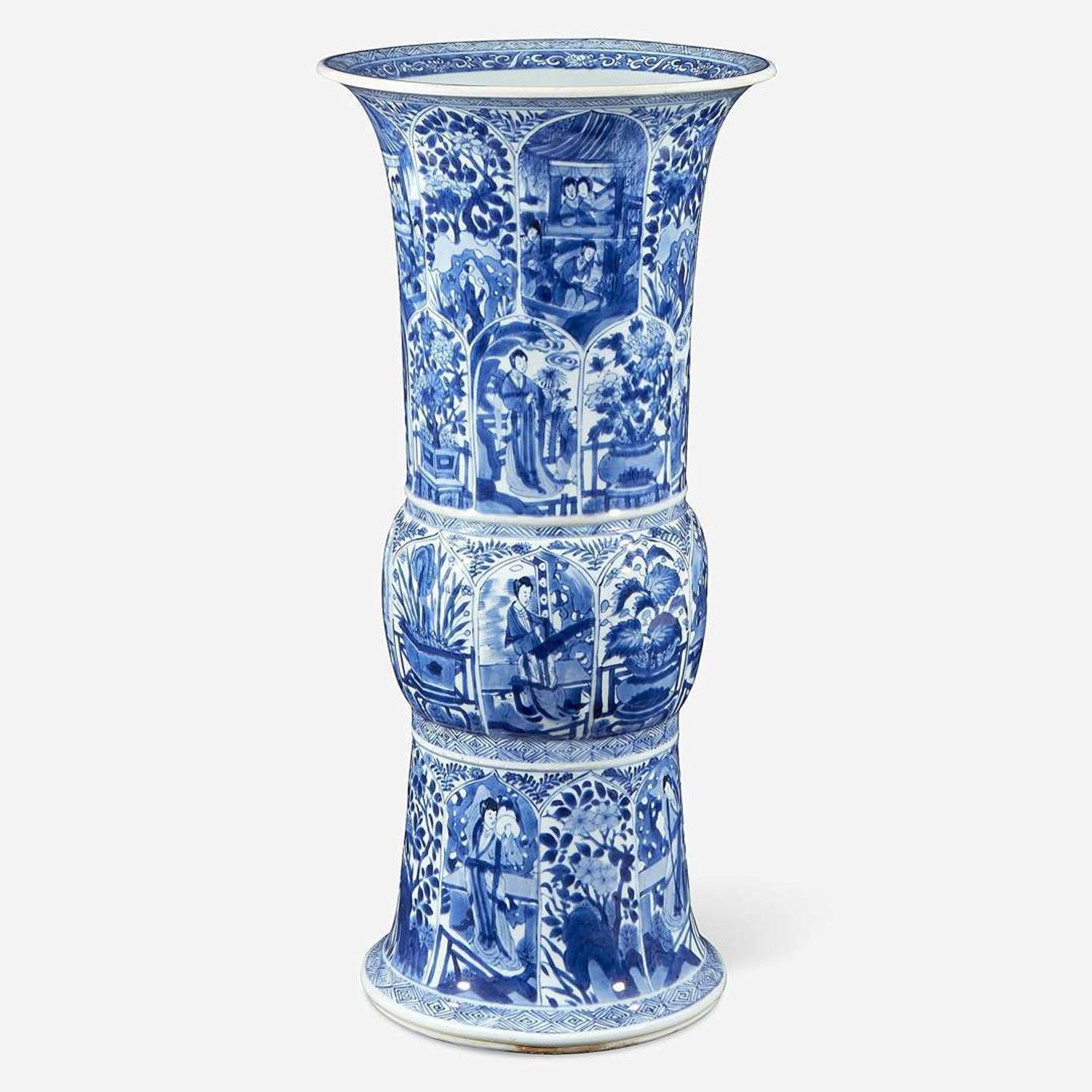 A large Chinese blue and white porcelain gu-form beaker vase Kangxi period