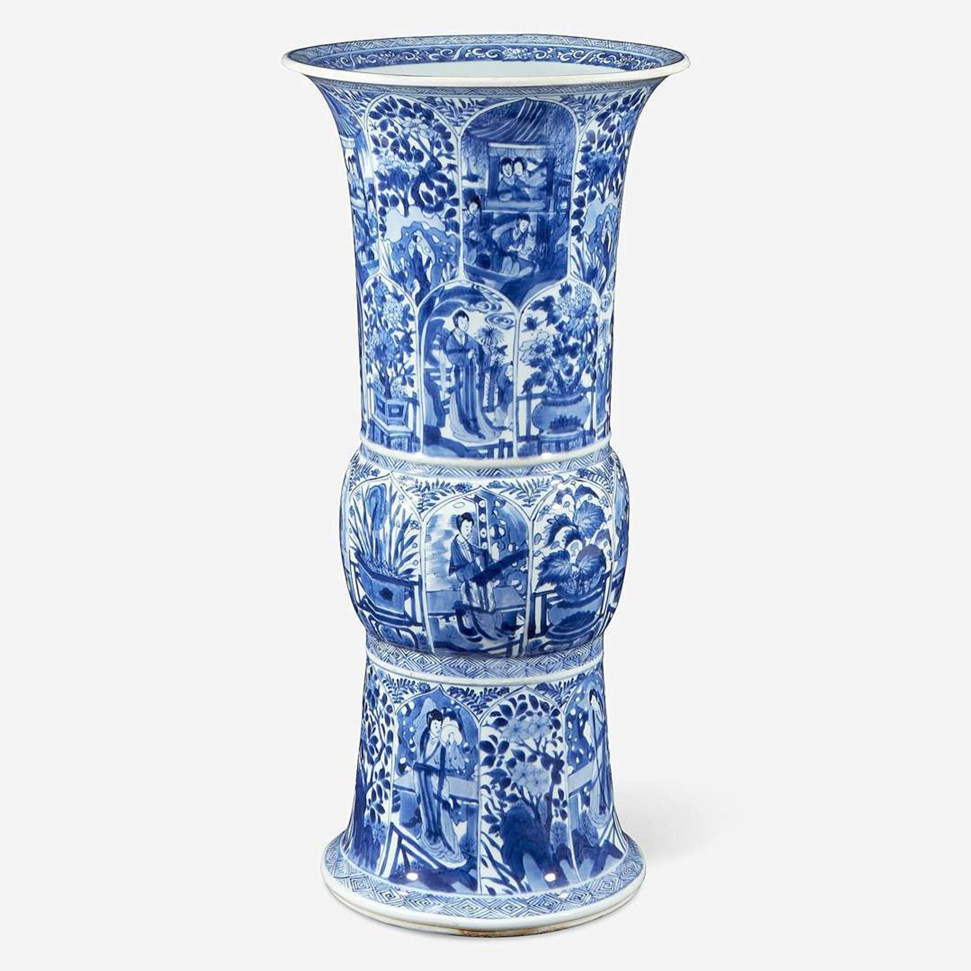 A large Chinese blue and white porcelain gu-form beaker vase Kangxi period