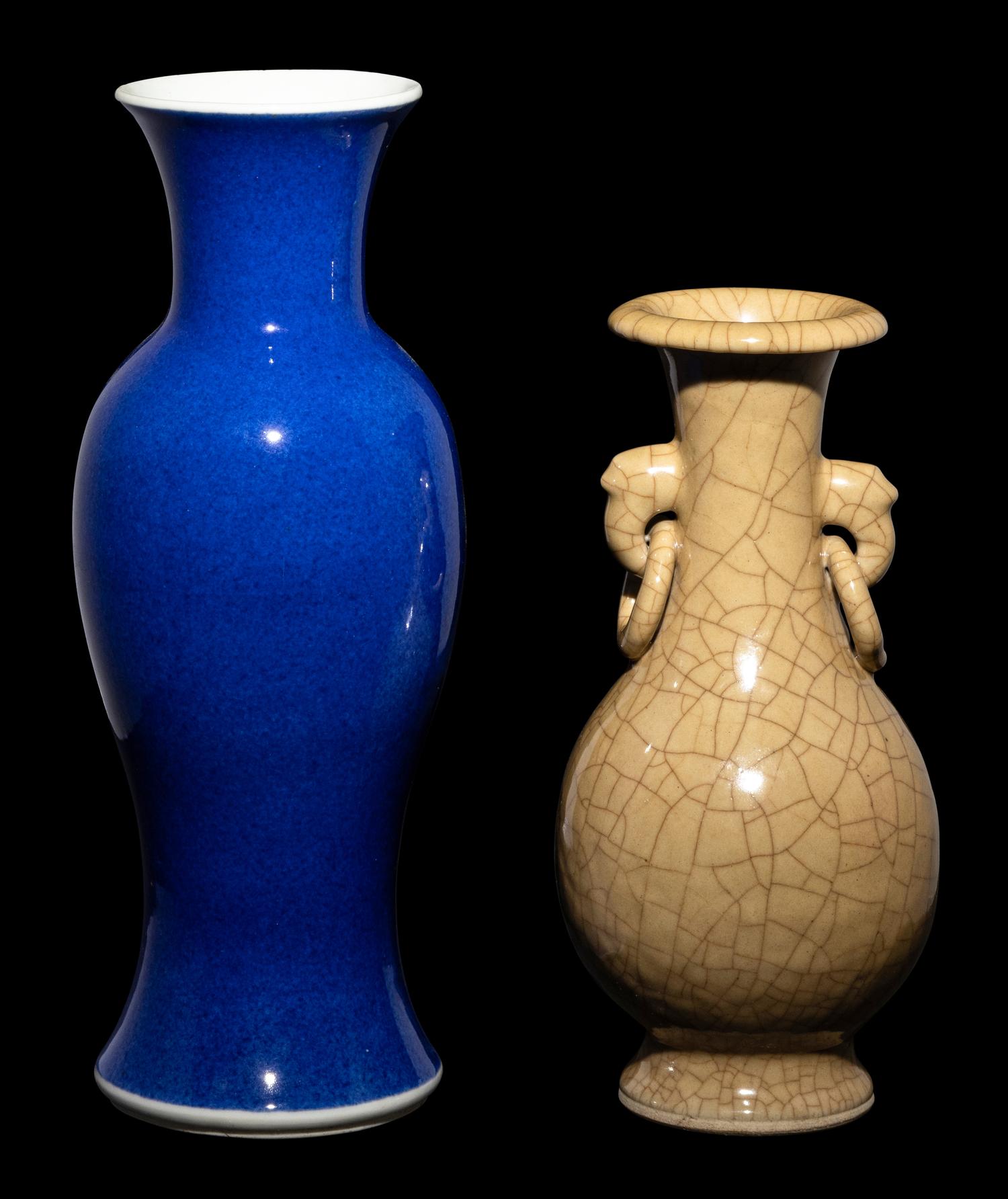 Two Chinese Monochrome Glazed Porcelain Vases