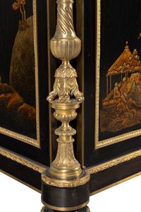 A Louis XVI Style Gilt Bronze Mounted Japanese Lacquer and Ebony Marble-Top Commode à Vantaux
