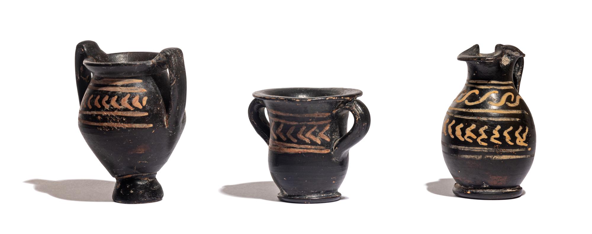 Three Xenon-Ware Miniature Black-Glazed Kantharoi