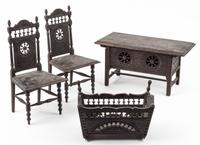 A Collection of French Brittania Style Doll Furniture Width of first 12 1/2 inches.