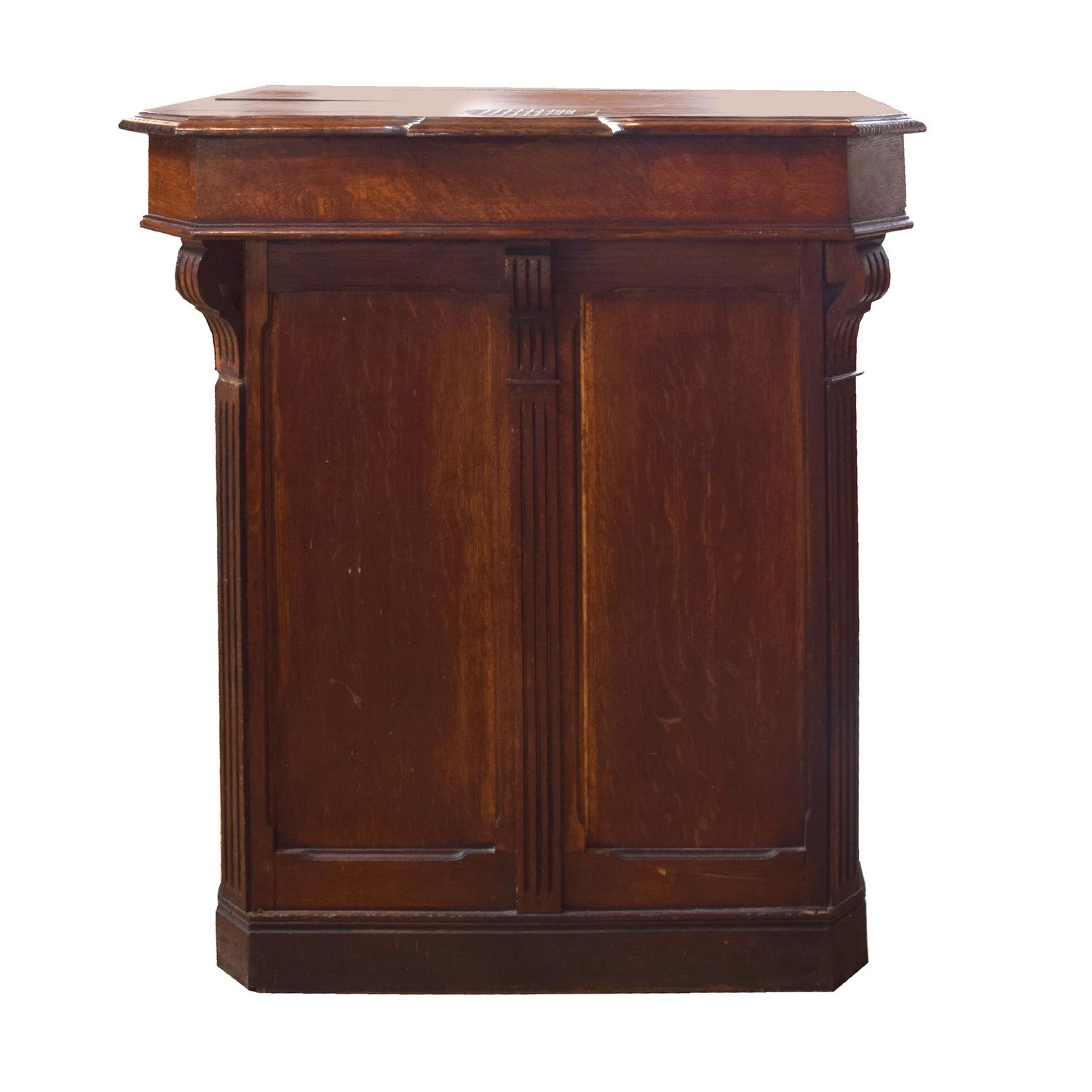 An Oak and Brass Maitre D' Stand 35" W x 23" D x 41.5" H — France