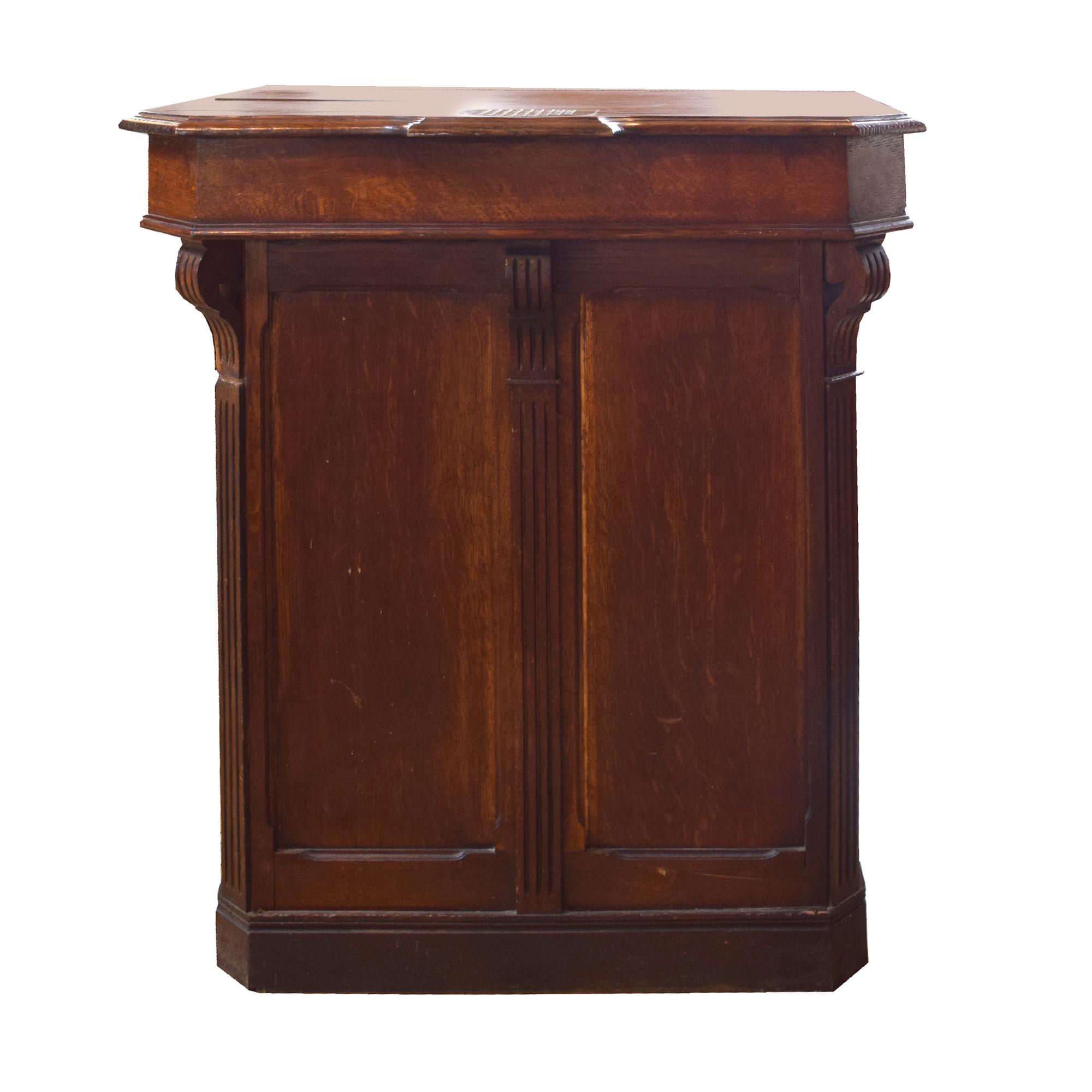 An Oak and Brass Maitre D' Stand 35" W x 23" D x 41.5" H — France