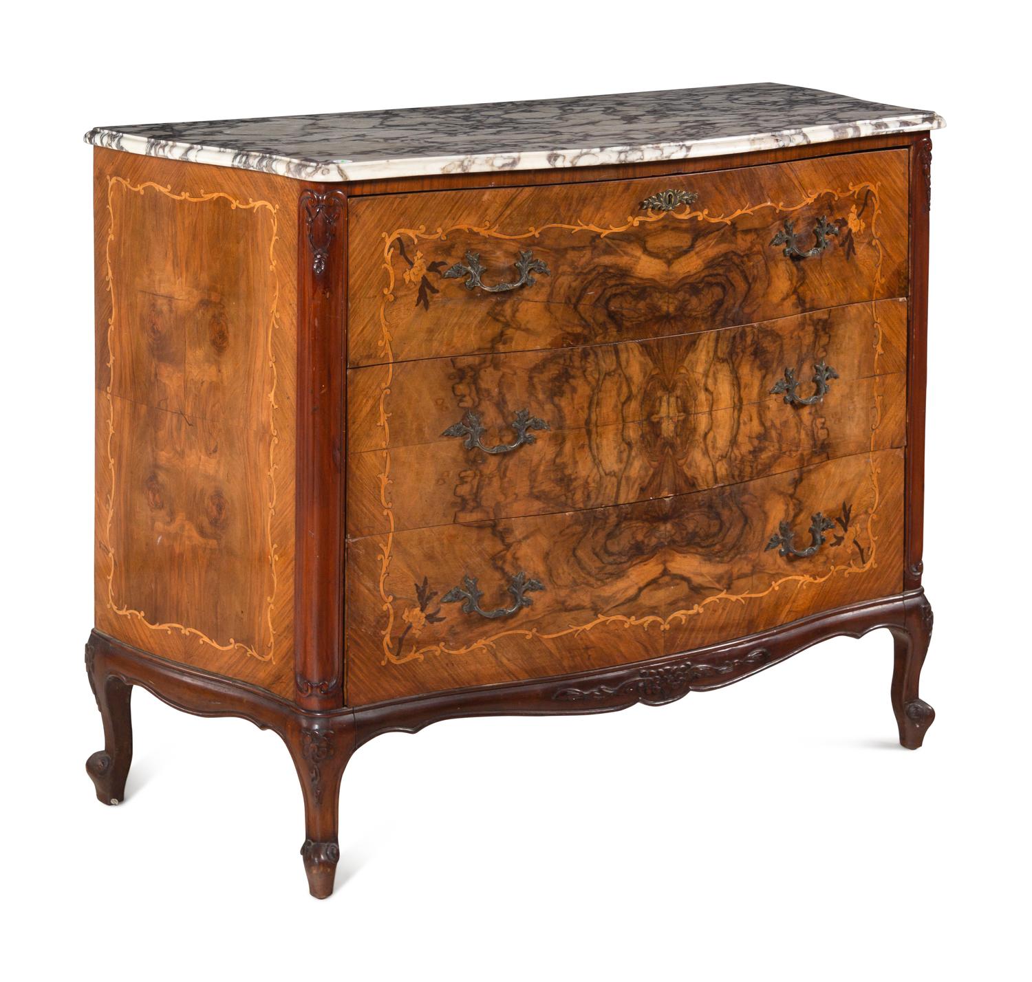 An Italian Marquetry Marble-Top Secretary Commode