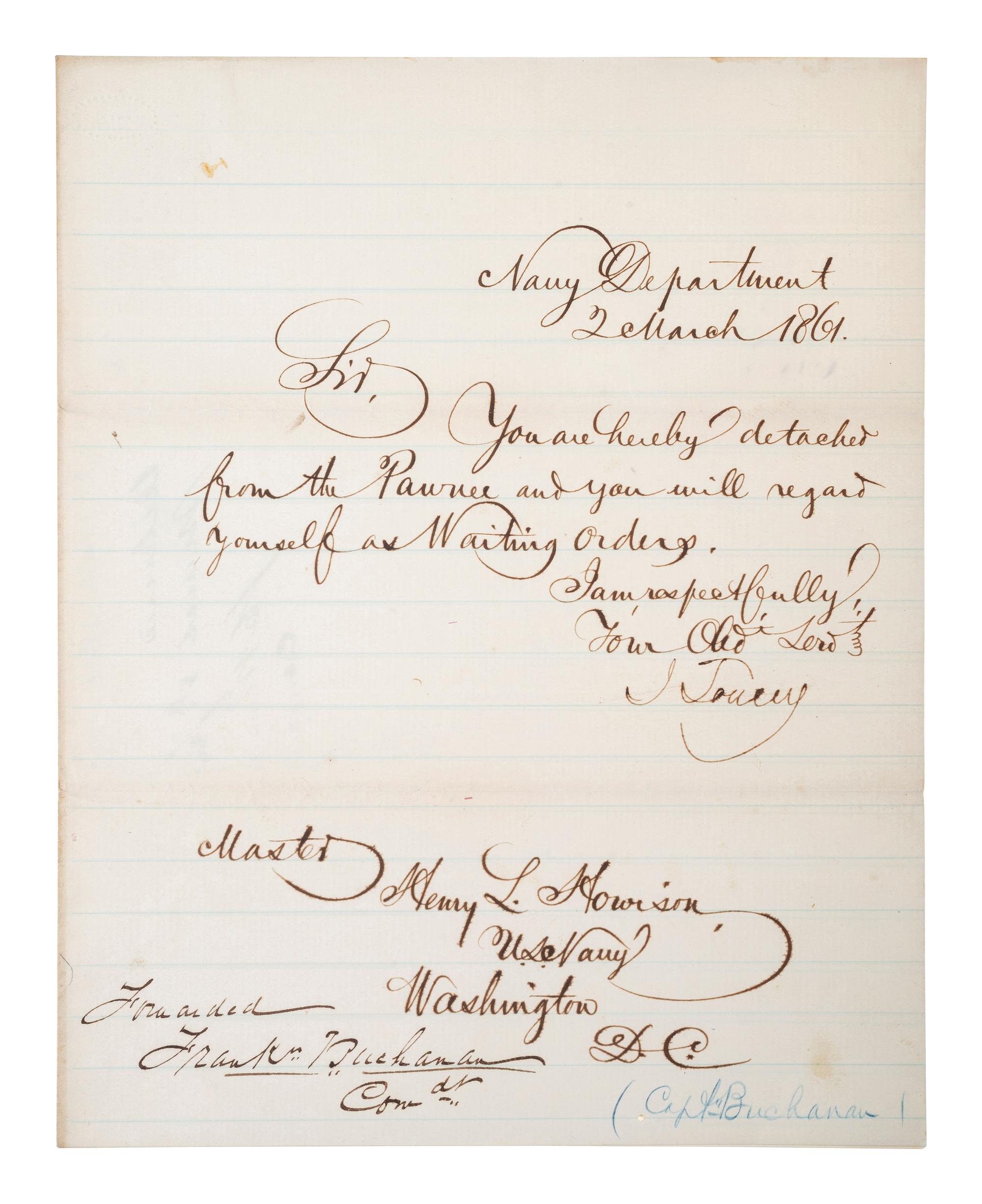 [CIVIL WAR - NAVY]. A group of documents related to the South Atlantic Blockading Squadron with South Carolina interest, including: