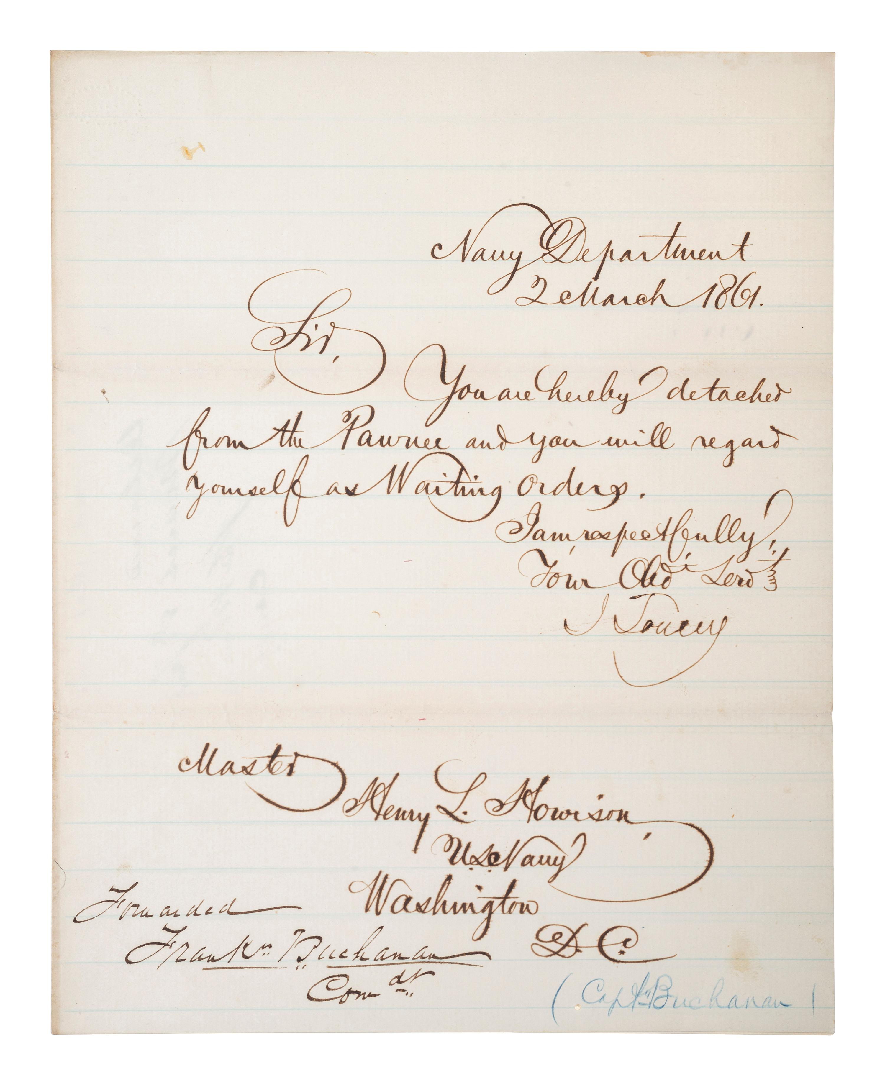 [CIVIL WAR - NAVY]. A group of documents related to the South Atlantic Blockading Squadron with South Carolina interest, including: