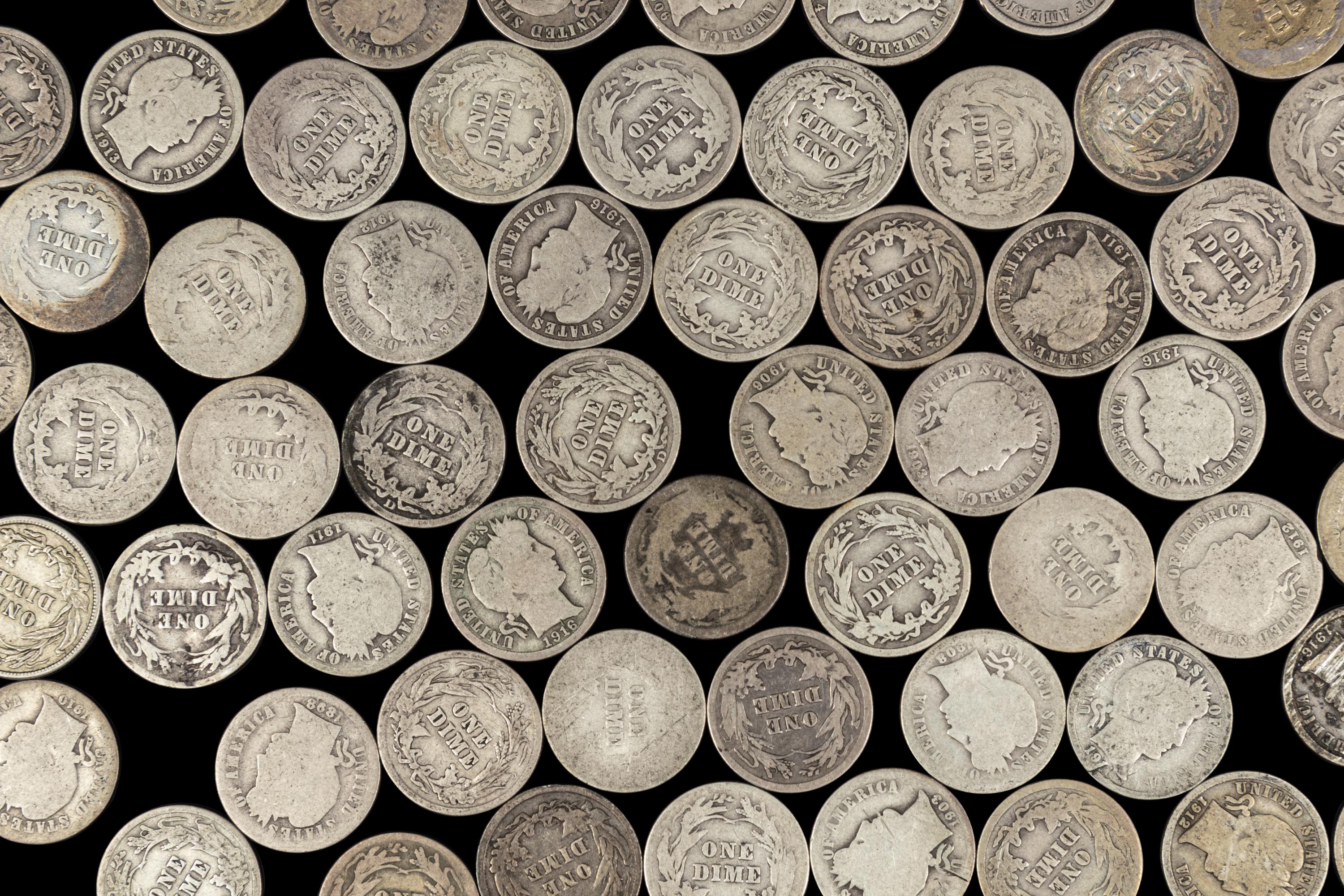 A Large Collection of Seated Liberty Barber and Mercury 10c Coins