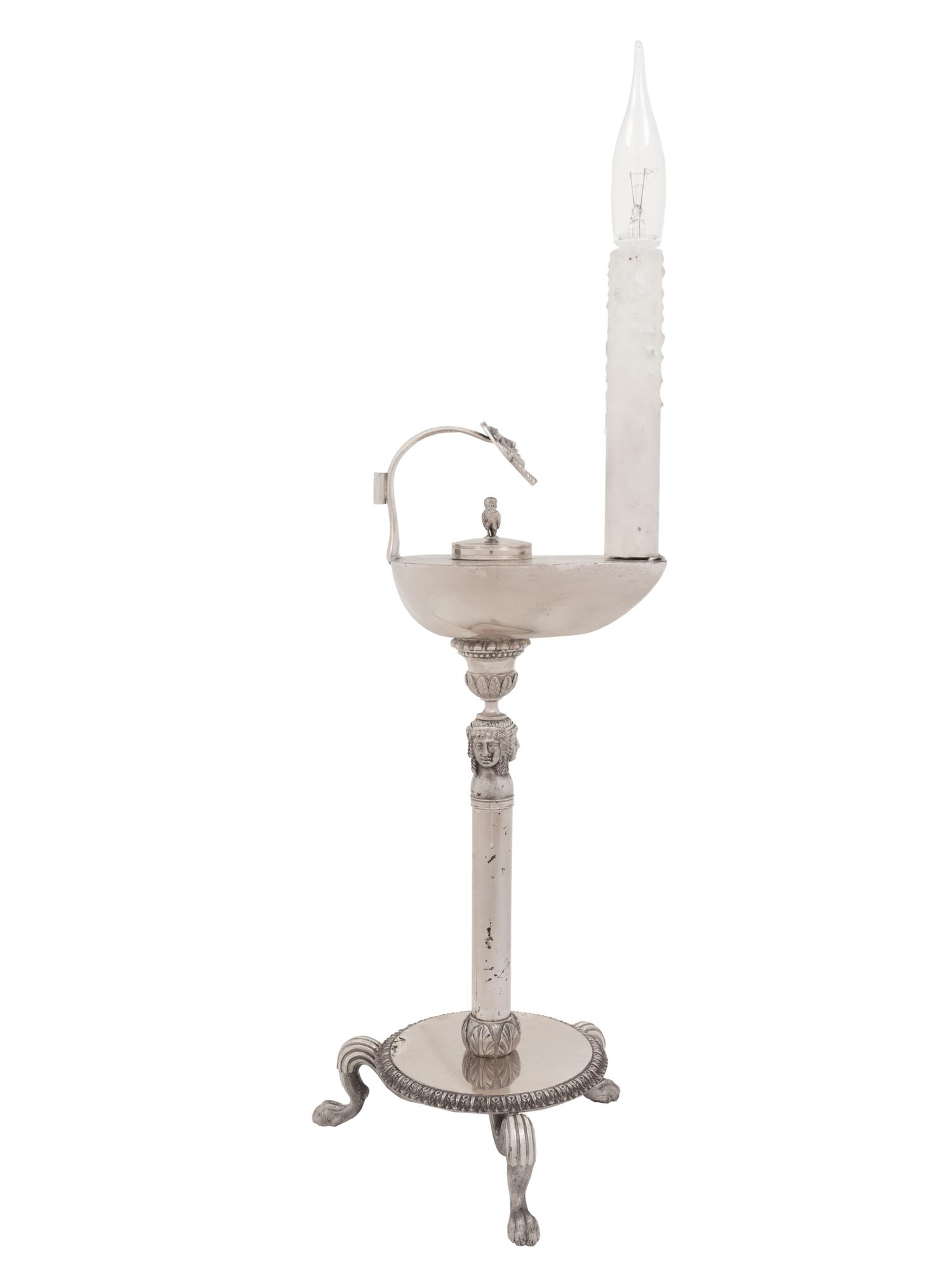 A Neoclassical Silver-Plate Library Lamp
