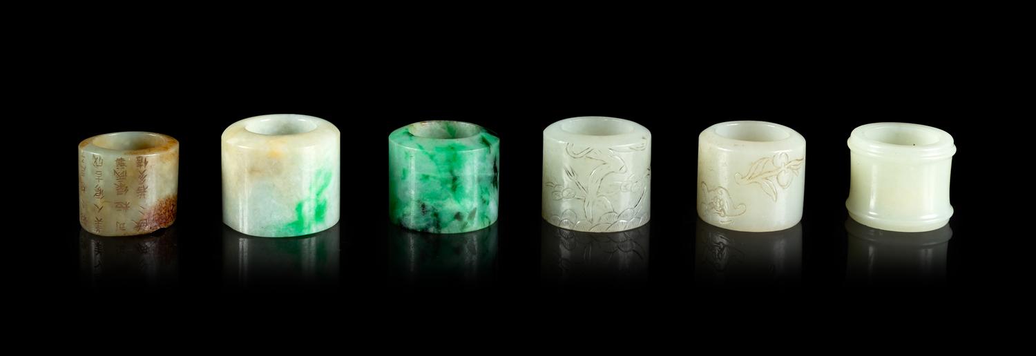Six Jade and Jadeite Archer's Rings