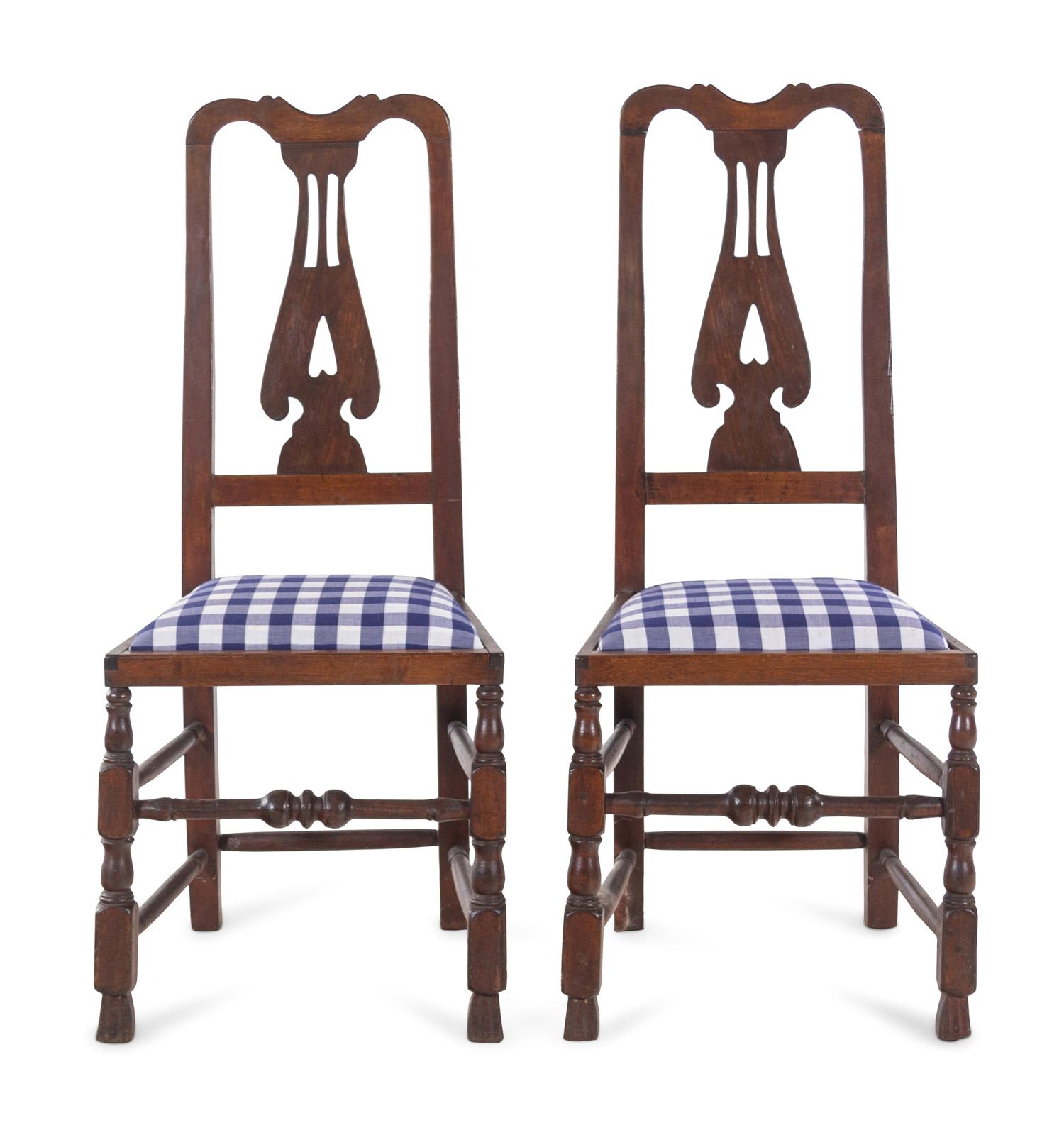 A Pair of Queen Anne Style Carved Maple Rush-Seat Side Chairs