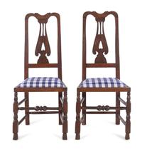 A Pair of Queen Anne Style Carved Maple Rush-Seat Side Chairs