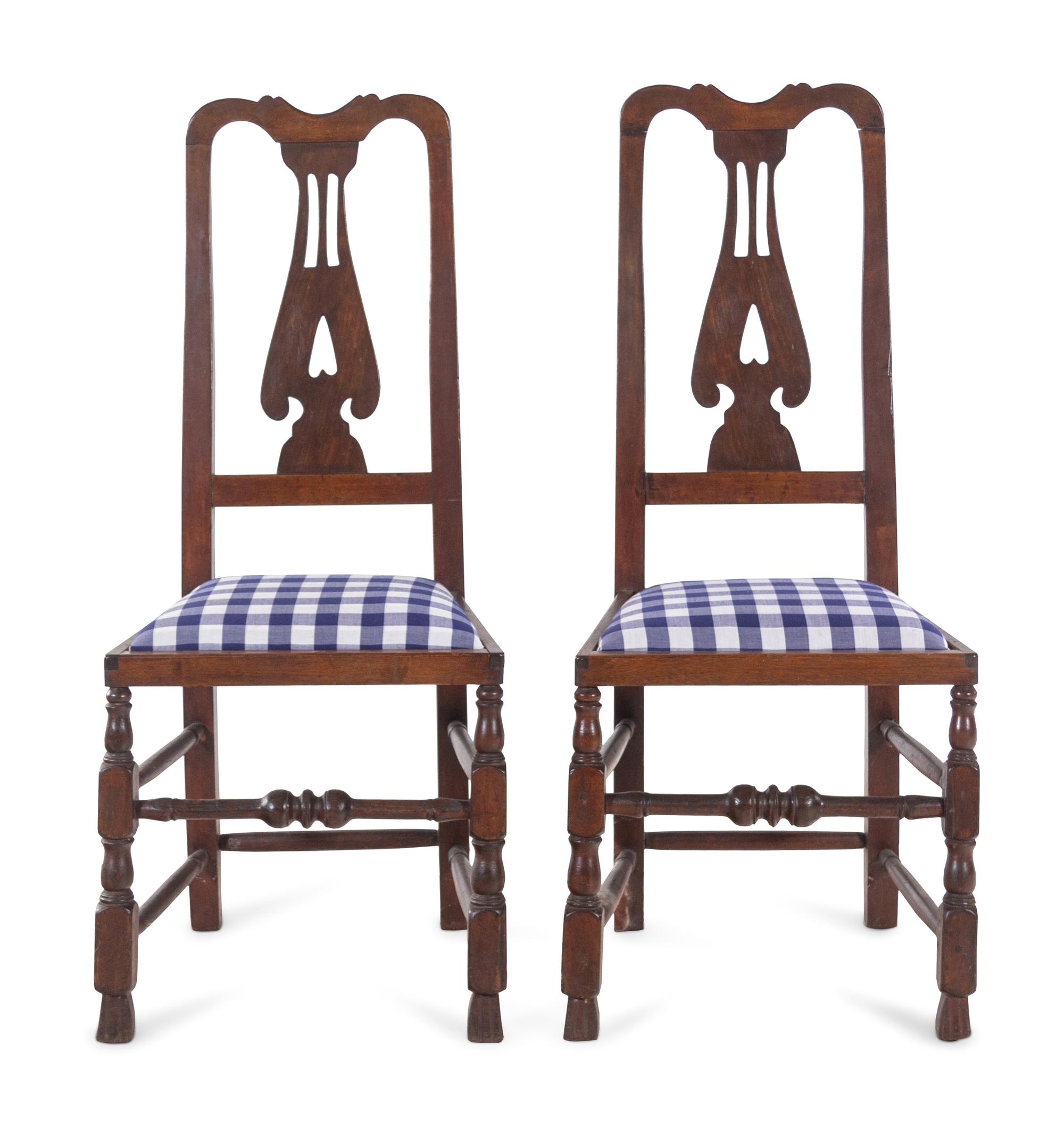 A Pair of Queen Anne Style Carved Maple Rush-Seat Side Chairs
