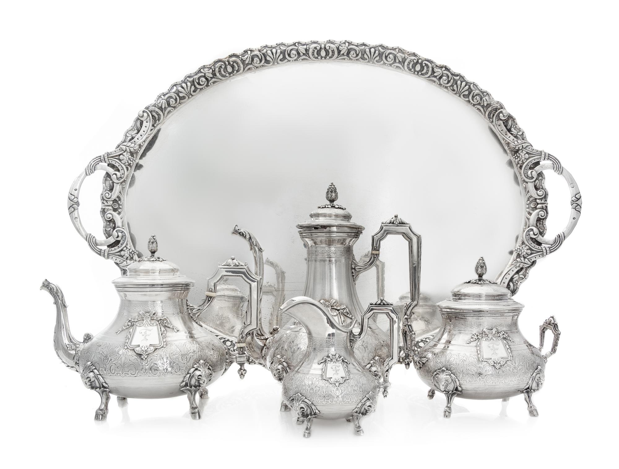 A French Silver Four-Piece Tea and Coffee Service, Francois-Auguste Boyer-Callot, Paris, Late 19th Century, comprising a teapot, coffee