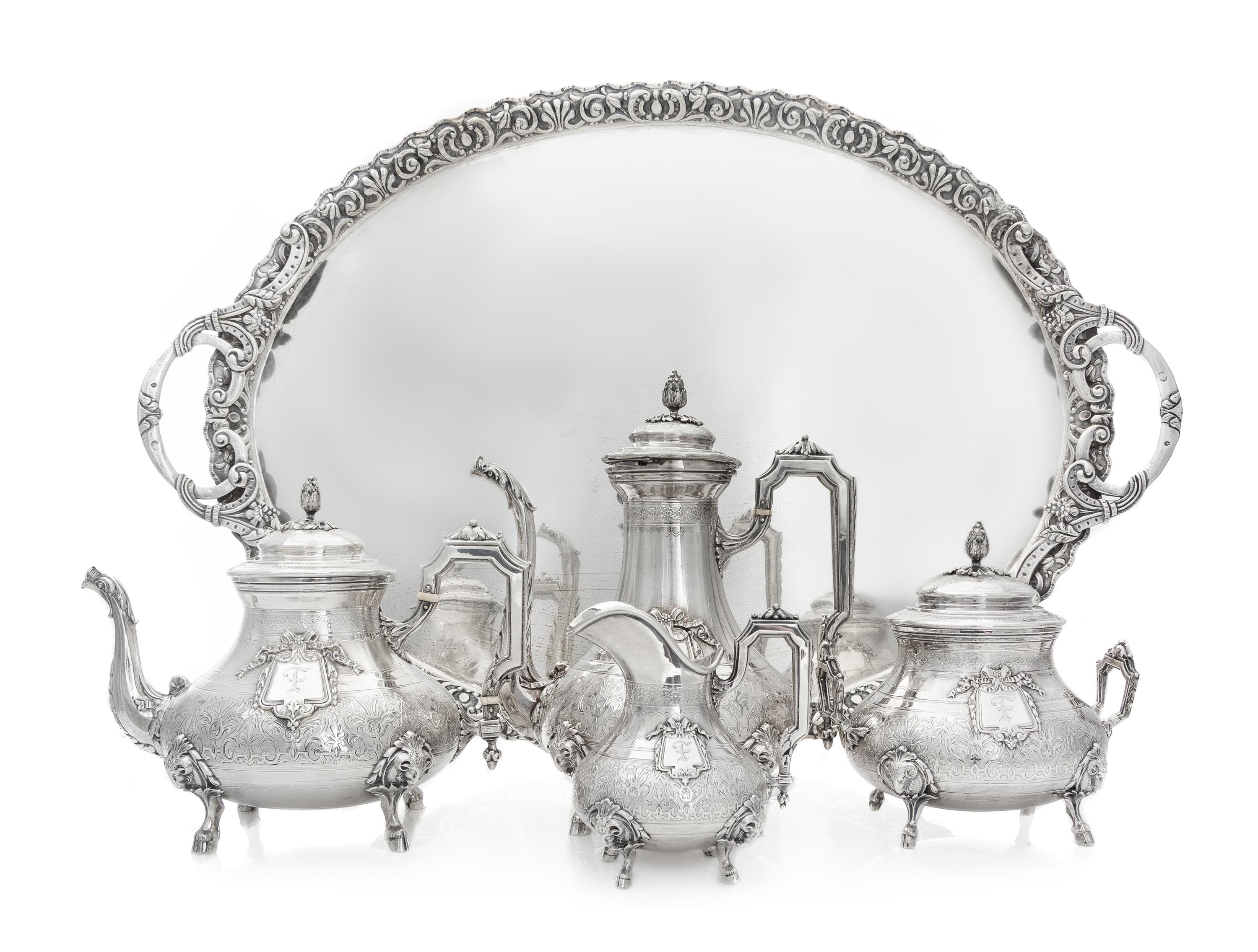 A French Silver Four-Piece Tea and Coffee Service, Francois-Auguste Boyer-Callot, Paris, Late 19th Century, comprising a teapot, coffee