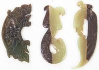 A Group of Three Carved Jade and Hardstone Articles Length of longest 3 1/4 inches.