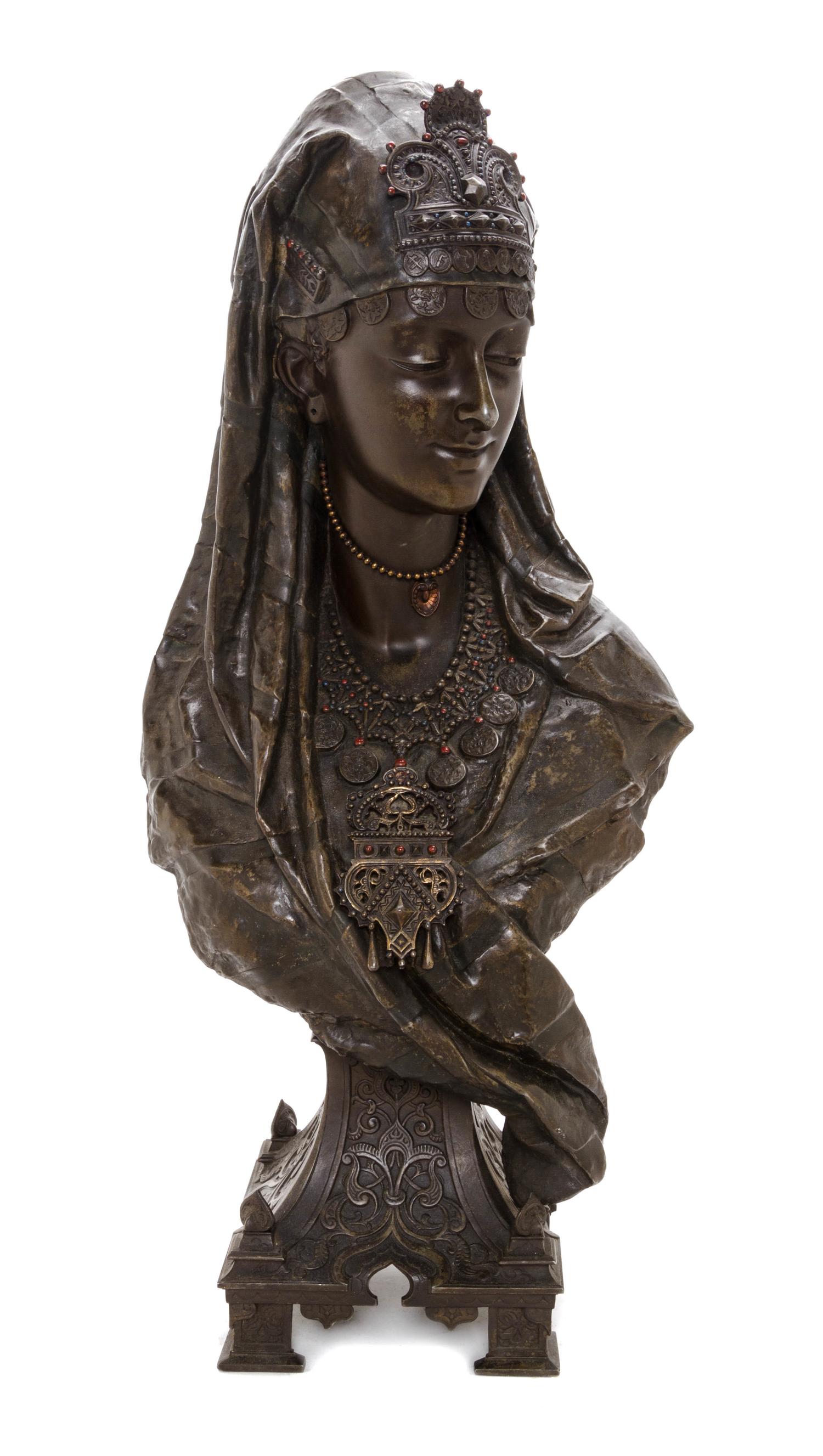 A Cold Painted Cast Metal Orientalist Bust, PROBABLY FRENCH, Height 29 inches. — PROBABLY FRENCH,