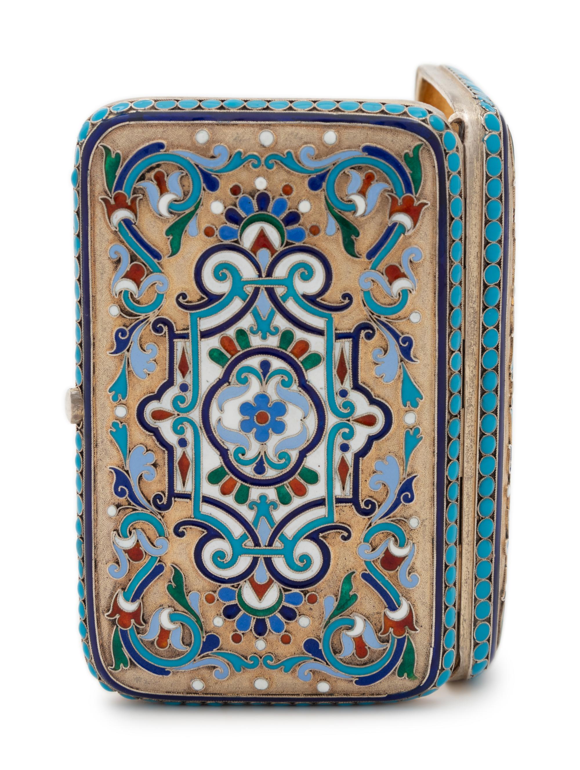 A Russian Silver-Gilt and Enameled Cigarette Case