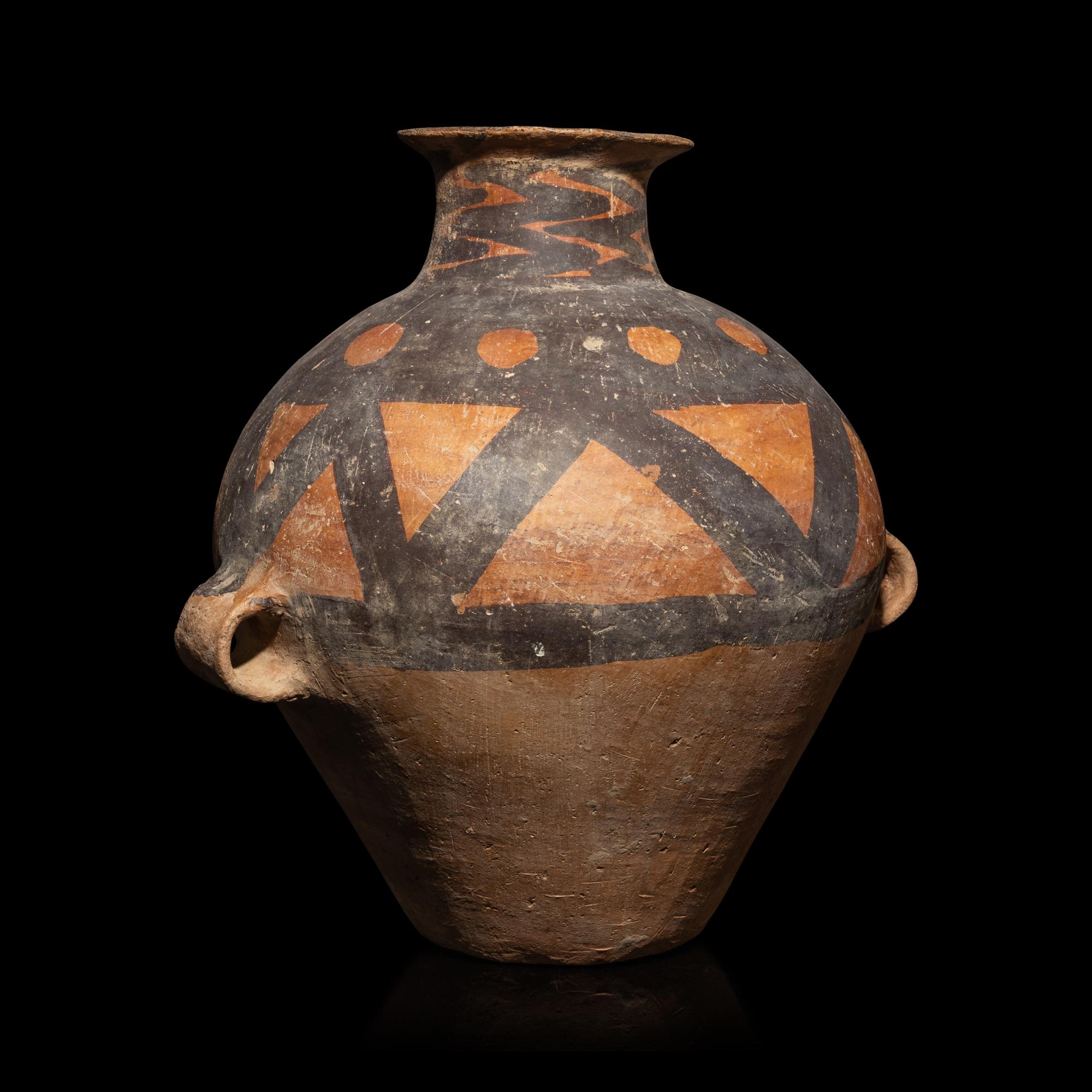 A Chinese Neolithic Painted Pottery Vessel, Majiayao Culture, Banshan Type — 馬家窯文化（半山類型）彩陶雙耳罐