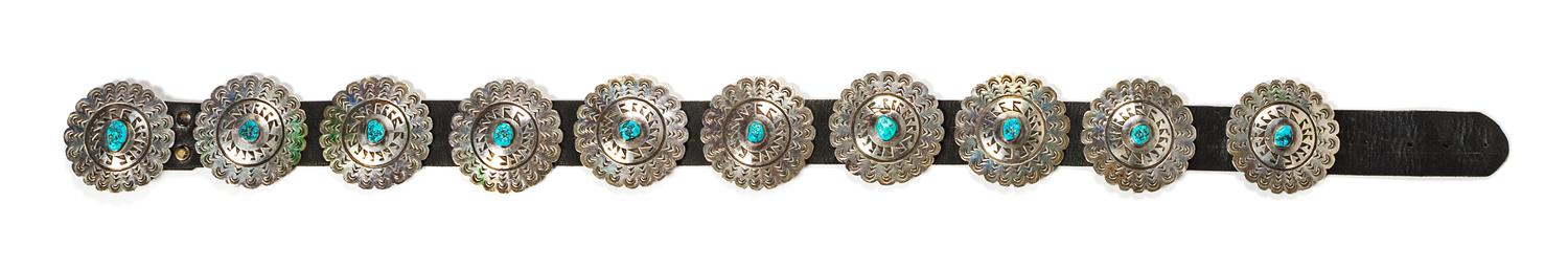 Navajo Silver and Turquoise Concho Belt