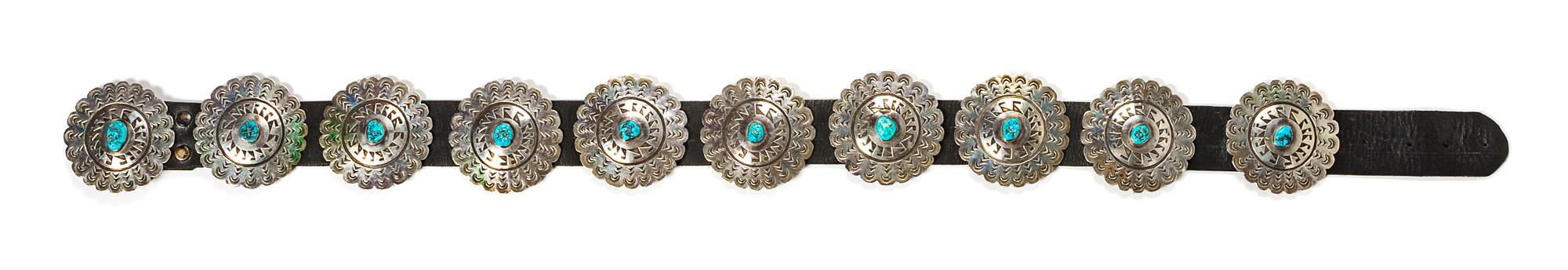 Navajo Silver and Turquoise Concho Belt