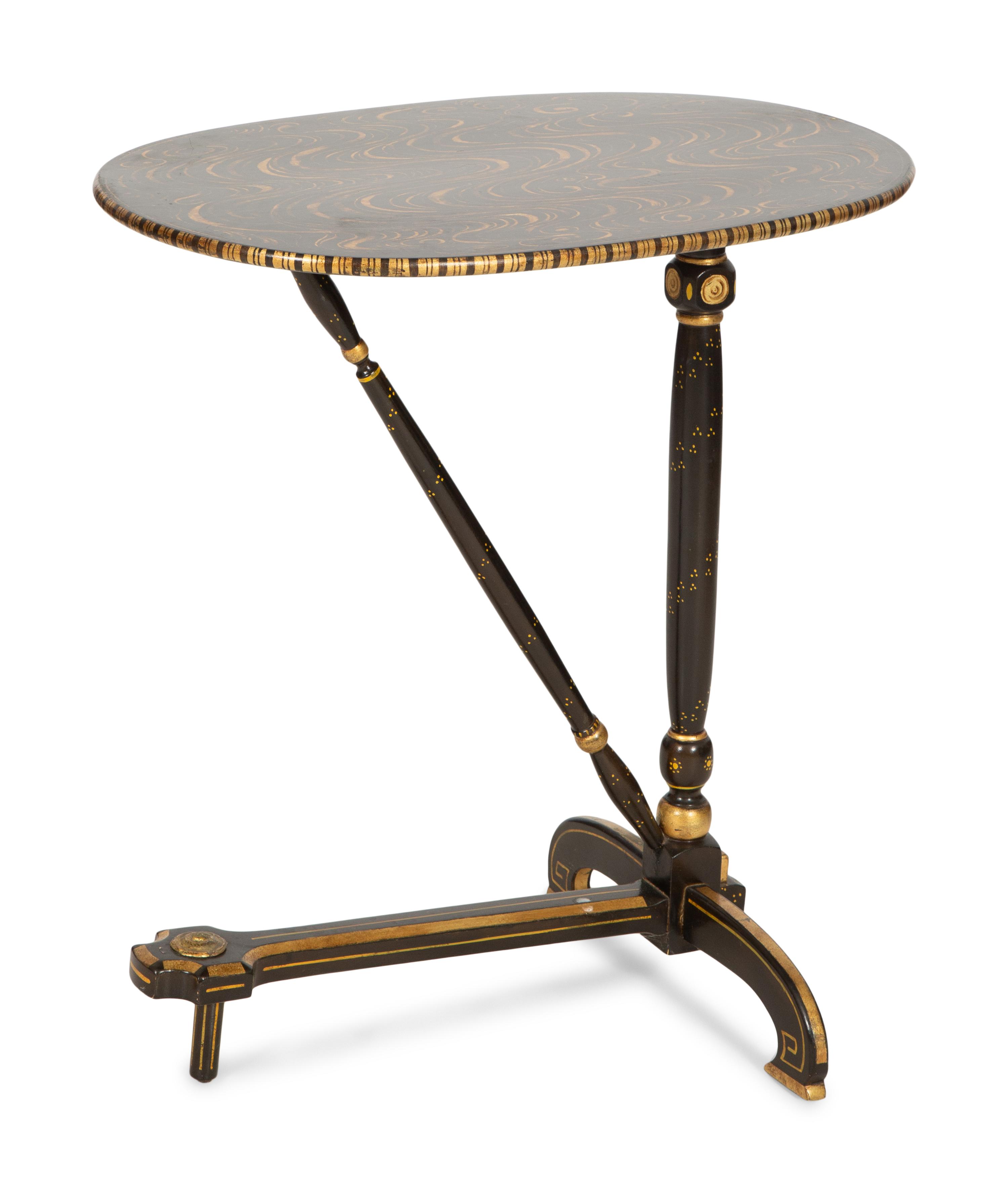 An English Grain-Painted, Ebonized and Parcel Gilt Bedside Table