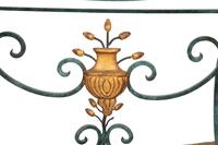 A Painted and Parcel Gilt Wrought Iron Glass-Top Console Table