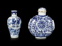 Two Large Blue and White Porcelain Snuff Bottles