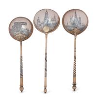 Three Russian Niello Silver Spoons