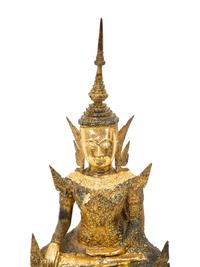 A Cambodian Red Lacquer and Parcel Gilt Figure of Seated Deity