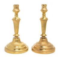 A Pair of Gilt Bronze Candlesticks Height 10 3/4 inches. — LATE 19TH/EARLY 20TH CENTURY