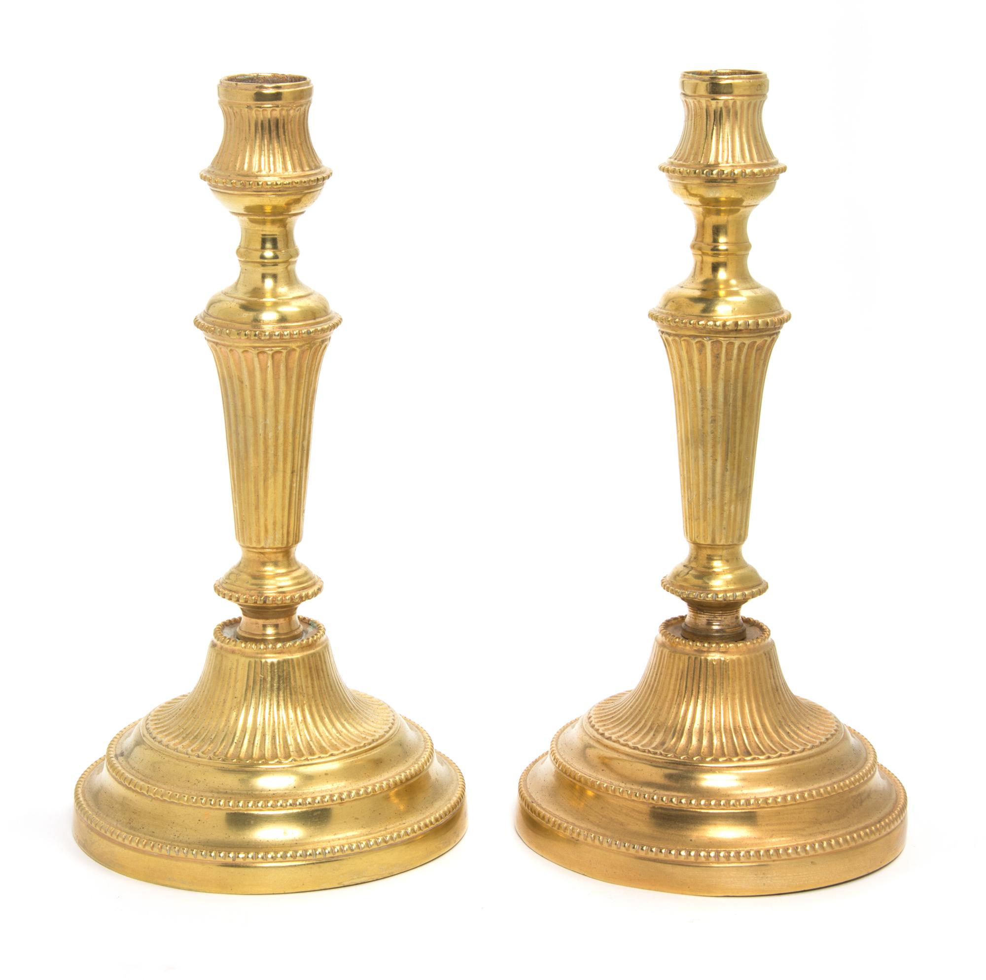 A Pair of Gilt Bronze Candlesticks Height 10 3/4 inches. — LATE 19TH/EARLY 20TH CENTURY