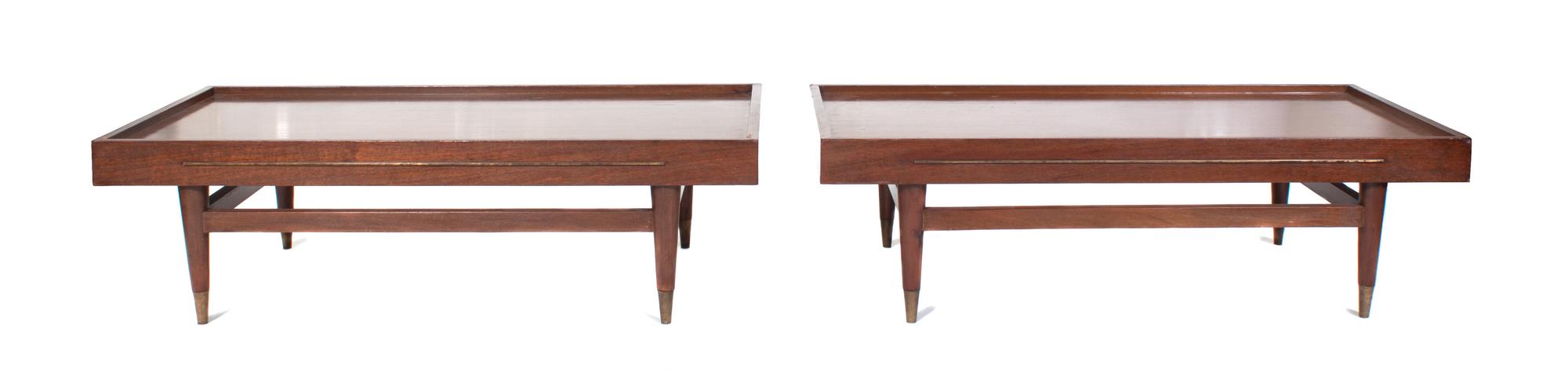 A Pair of American Low Tables Height 12 x width 40 3/4 x depth 21 1/2 inches. — 20TH CENTURY