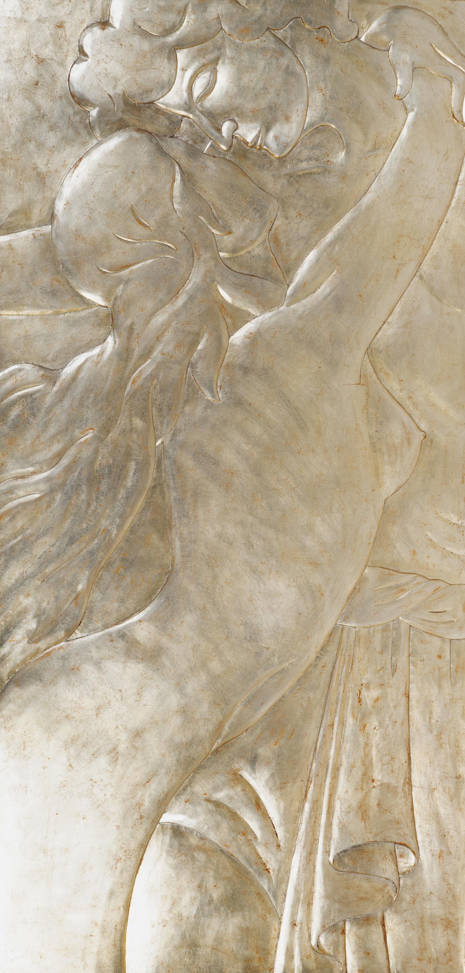 A Christopher Guy Hand Carved Silver Leaf Amoureux Wall Panel — 21ST CENTURY