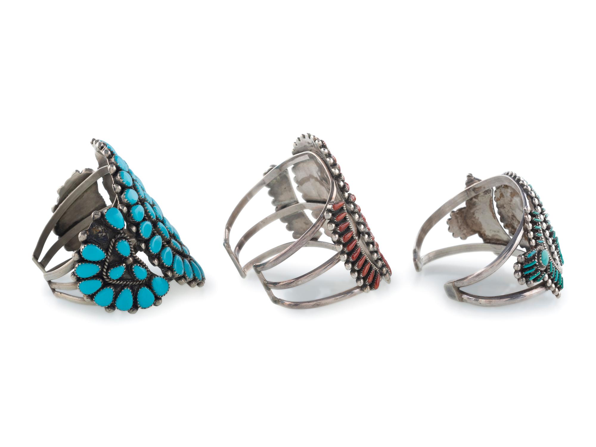Zuni Silver Cluster Cuff Bracelets