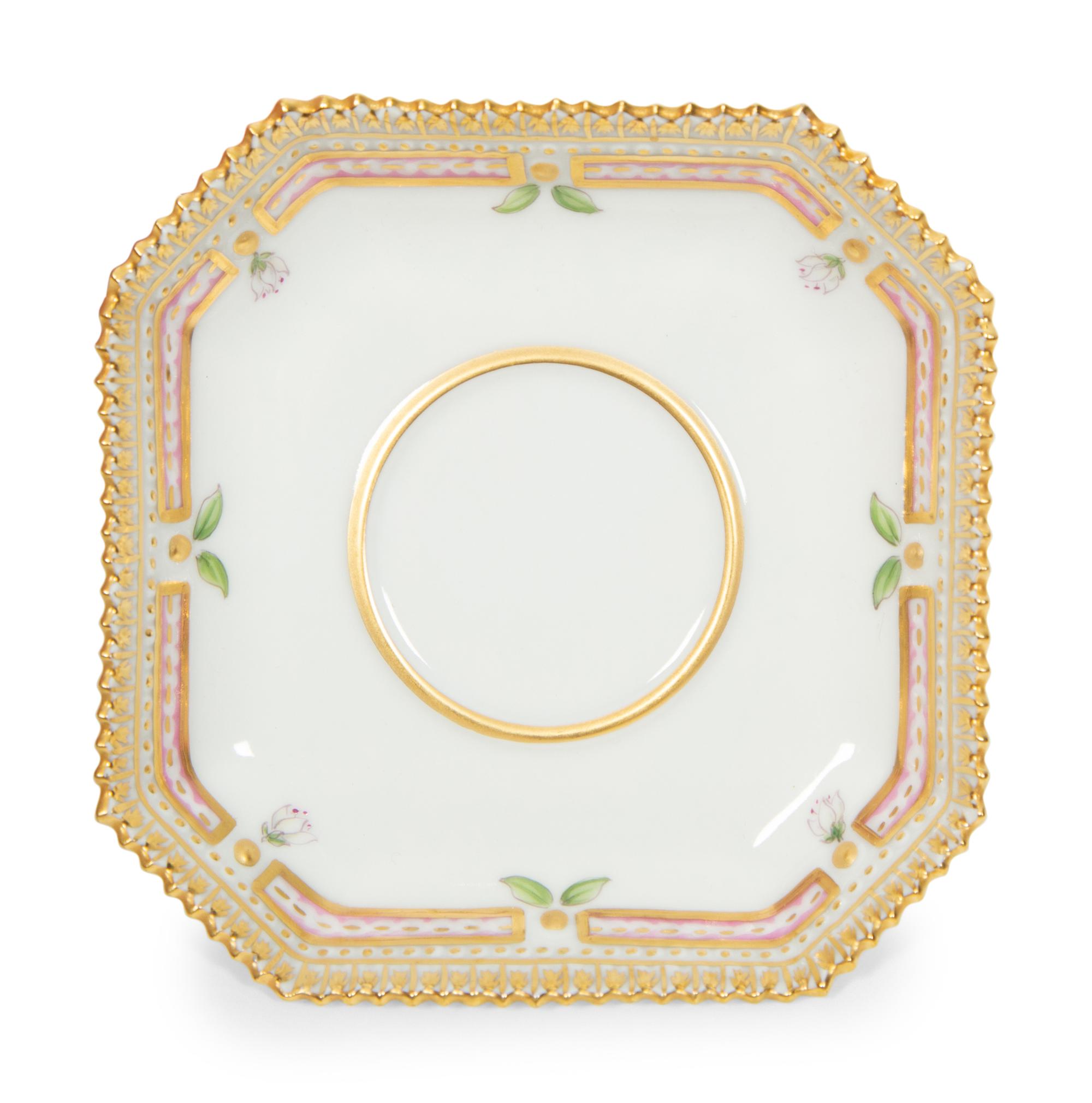Seven Royal Copenhagen Flora Danica Porcelain Custard Cups and Saucers