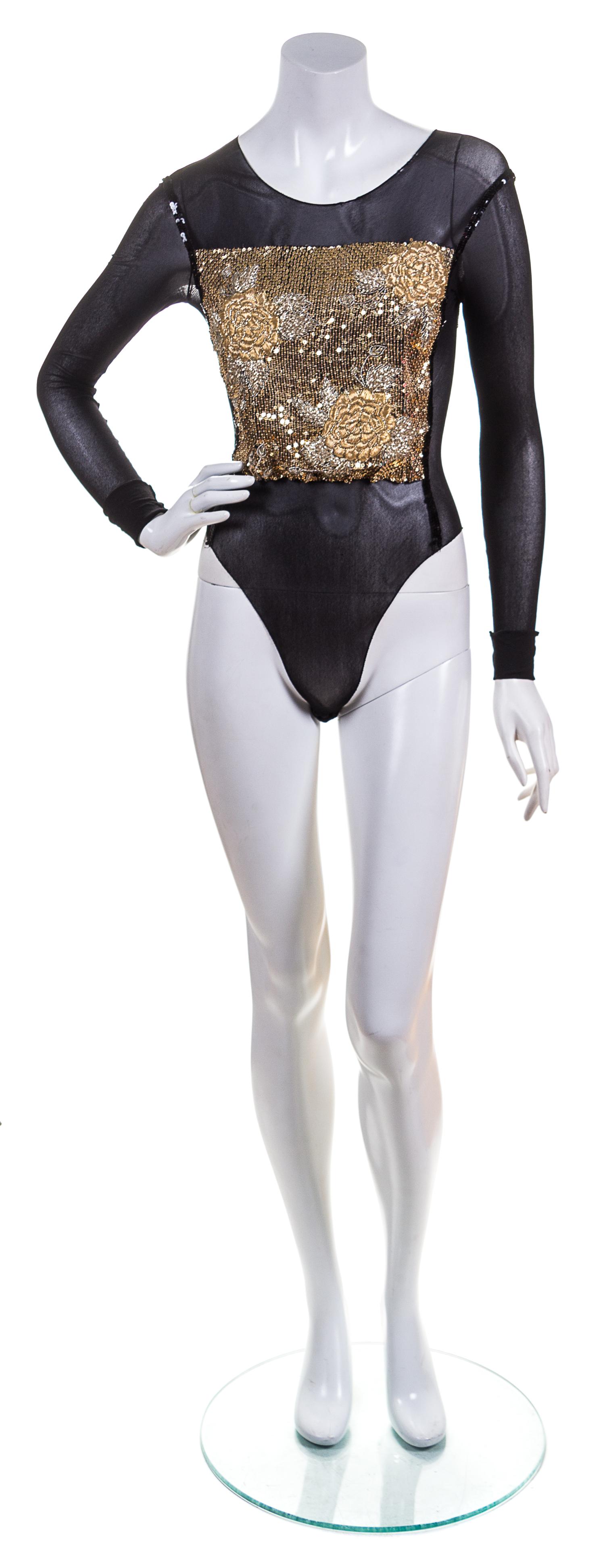 A Giorgio Armani Black Net and Gold Sequin Bodysuit,