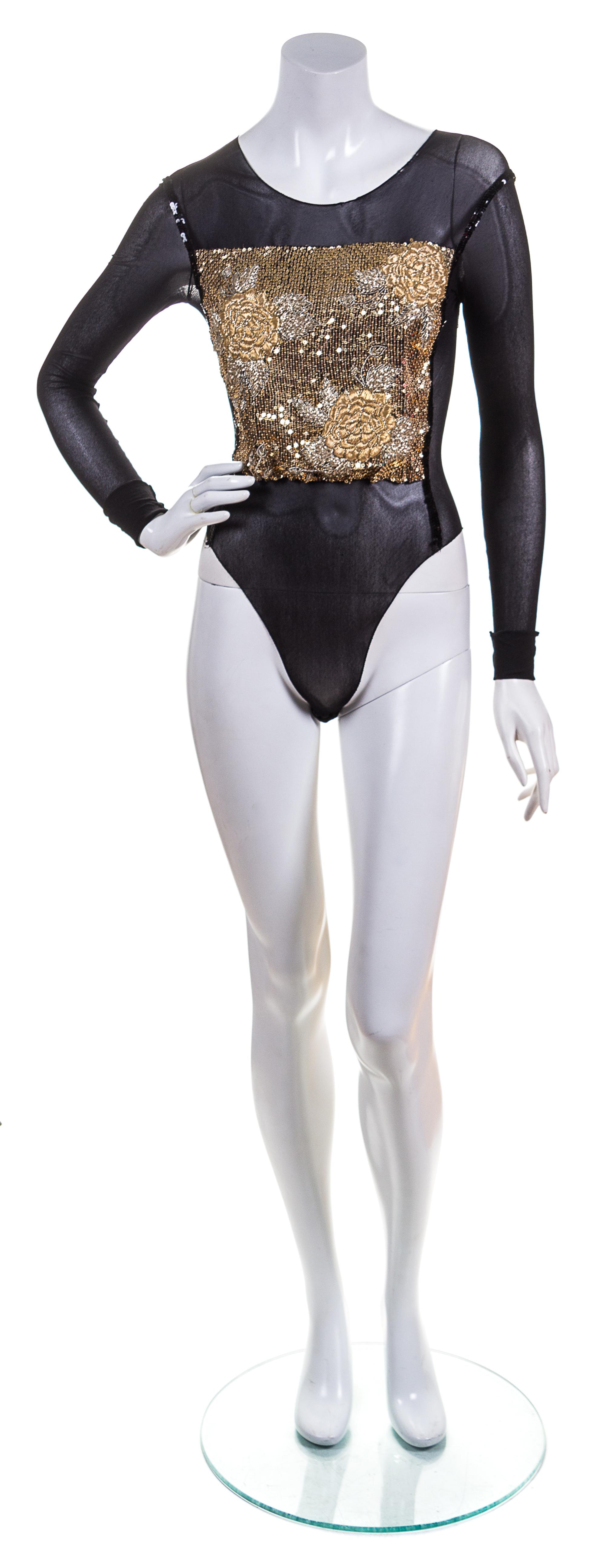 A Giorgio Armani Black Net and Gold Sequin Bodysuit,