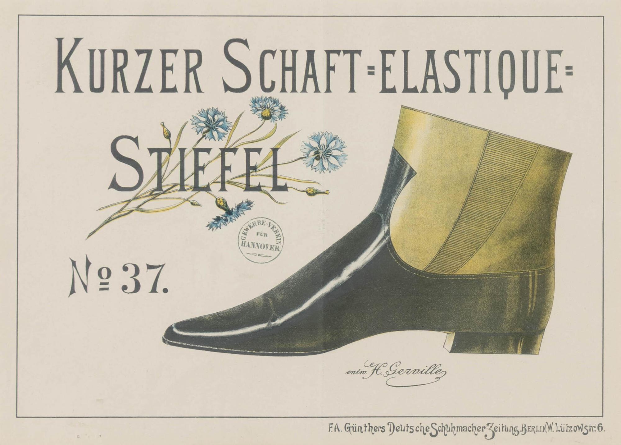 A Set of Four German Giltwood-Framed Shoe Advertisements