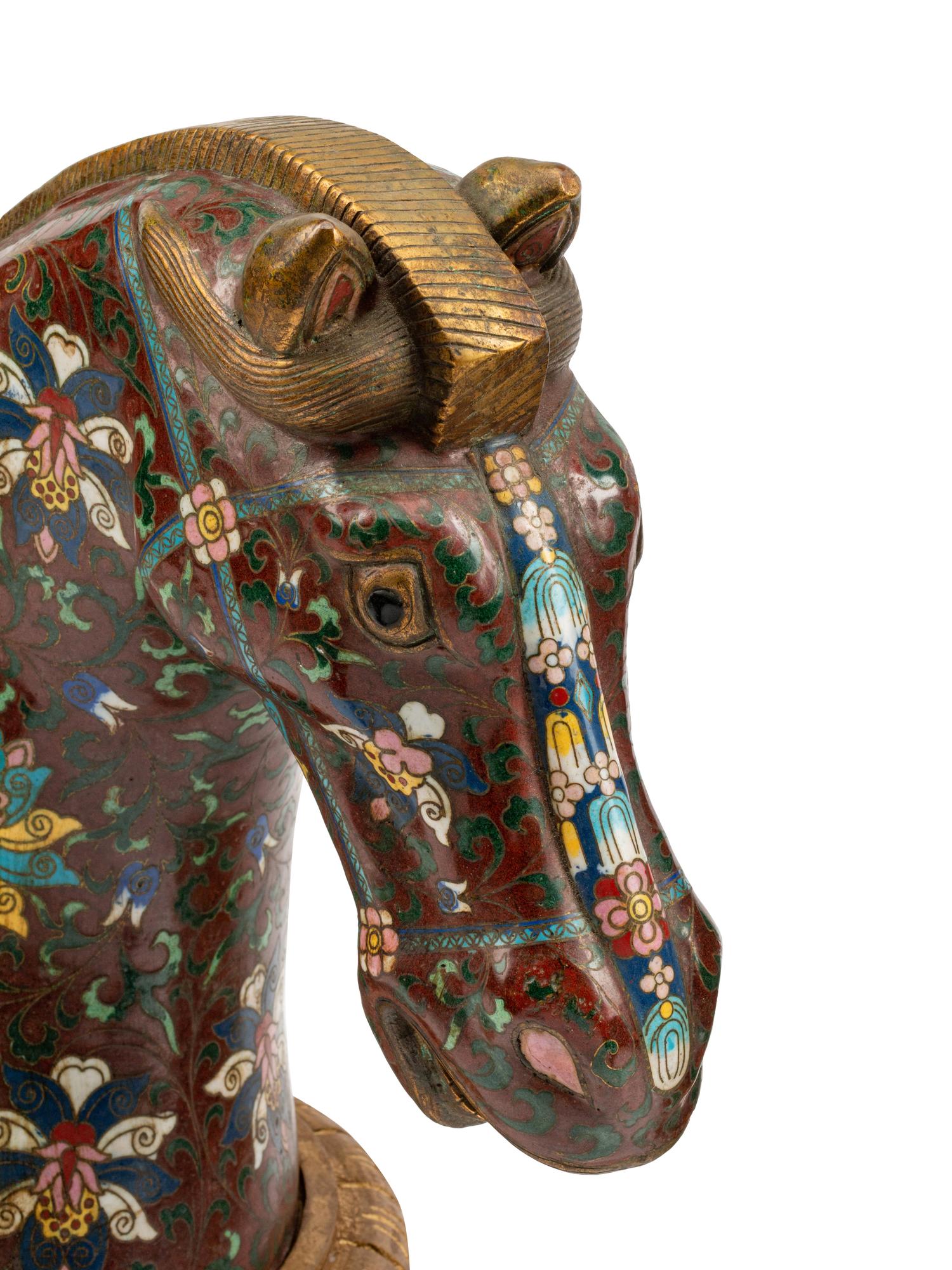 A Pair of Chinese Cloisonne Horse Heads