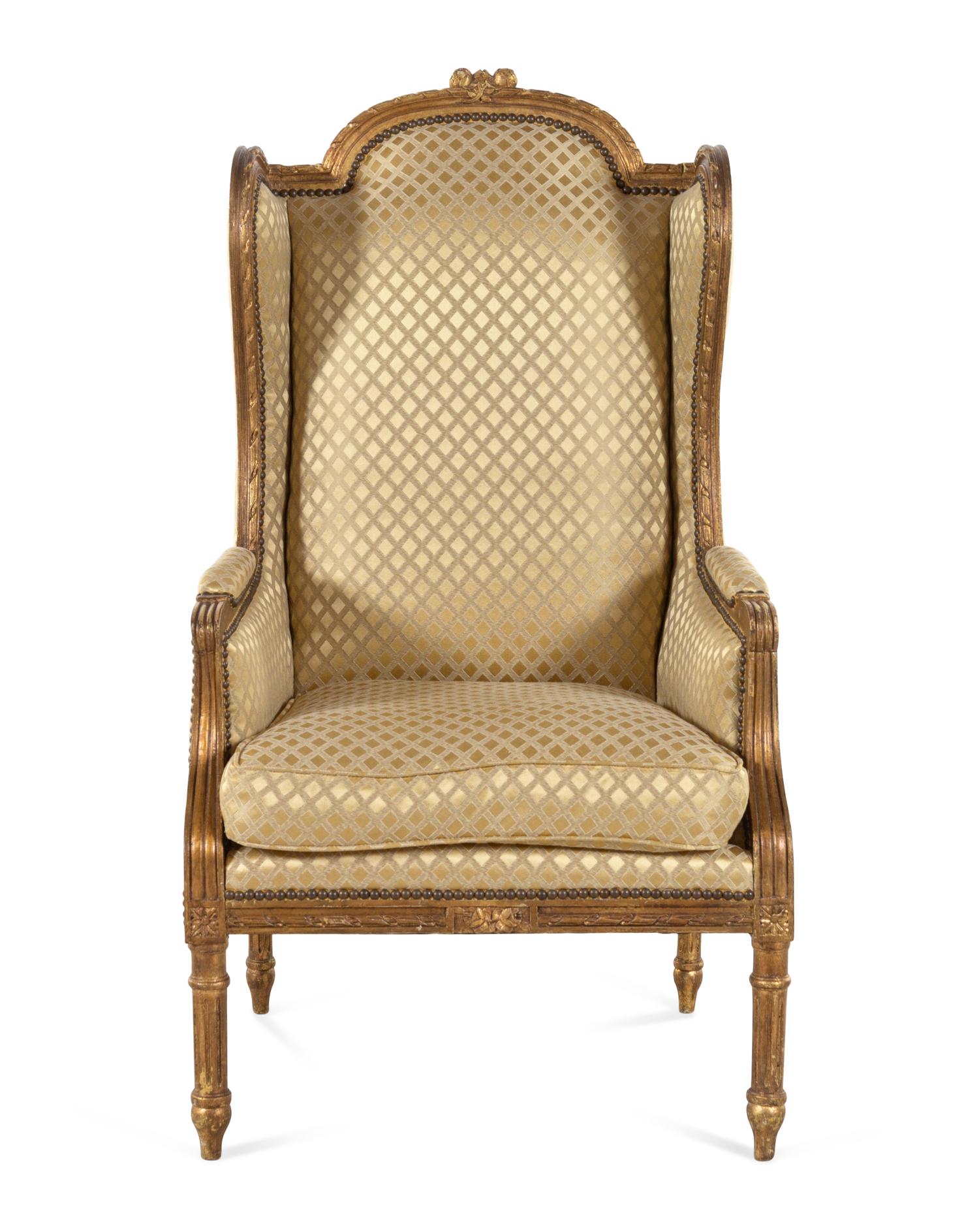 A Louis XVI Style Giltwood Bergère à Oreilles