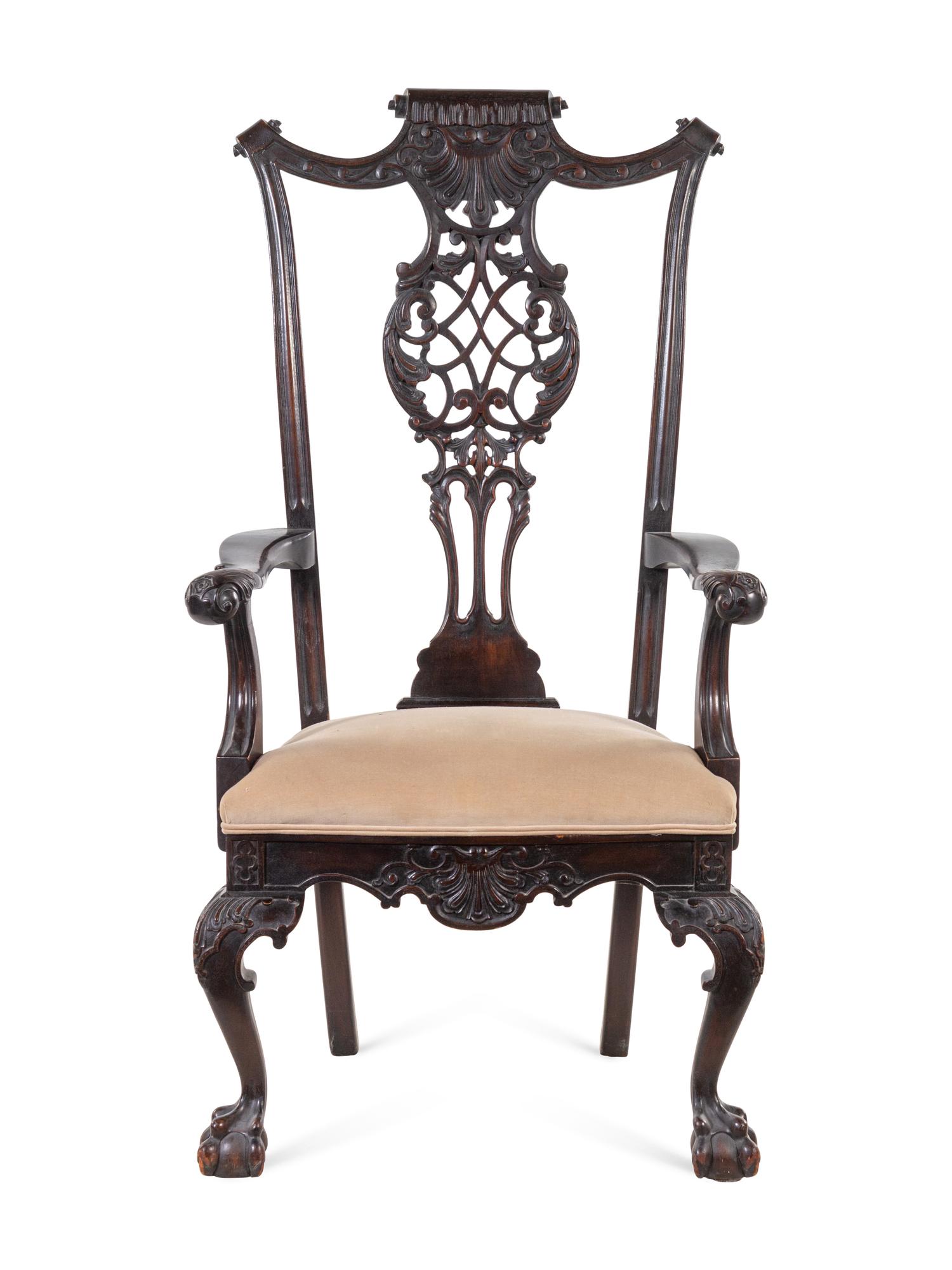 A George III Chinese Chippendale Style Carved Mahogany Armchair