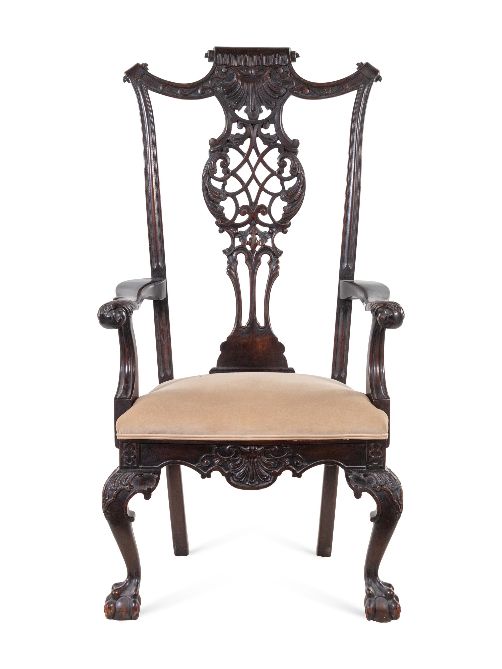 A George III Chinese Chippendale Style Carved Mahogany Armchair