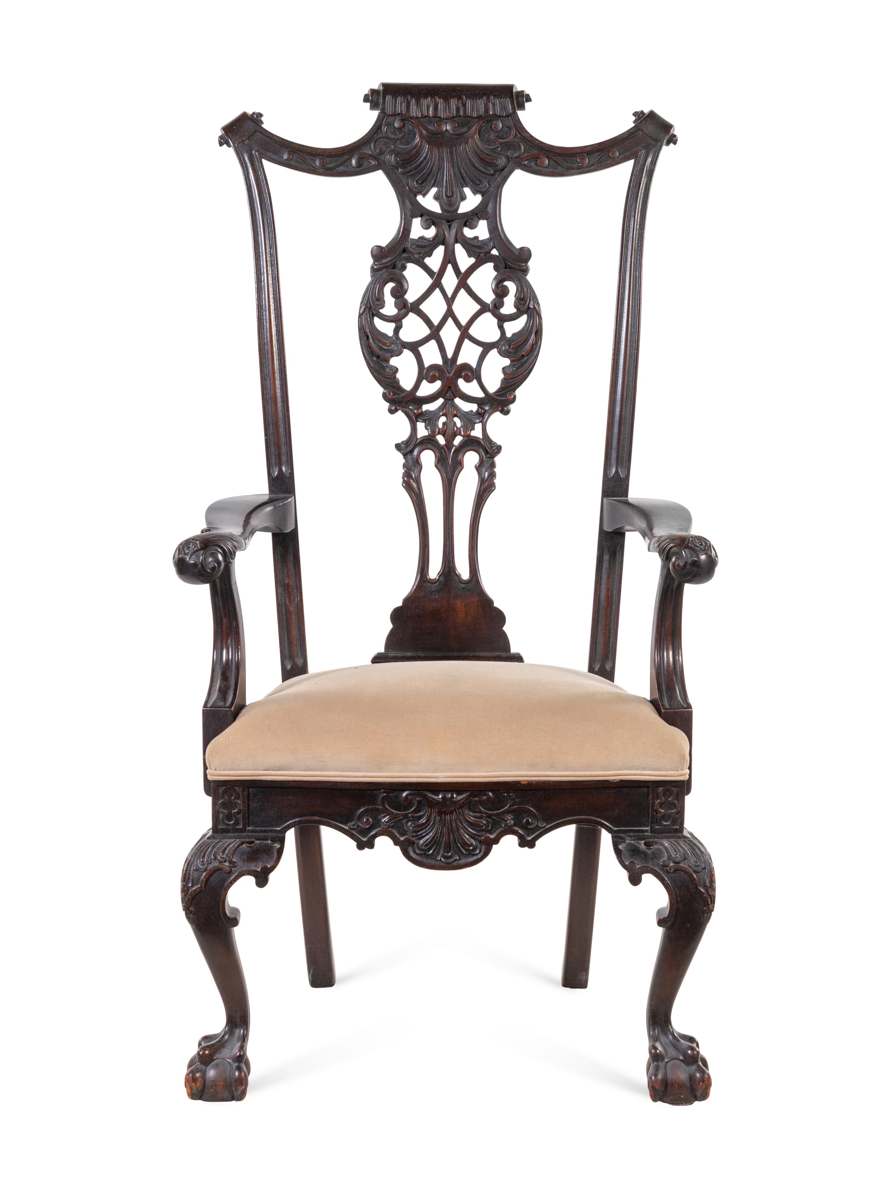 A George III Chinese Chippendale Style Carved Mahogany Armchair