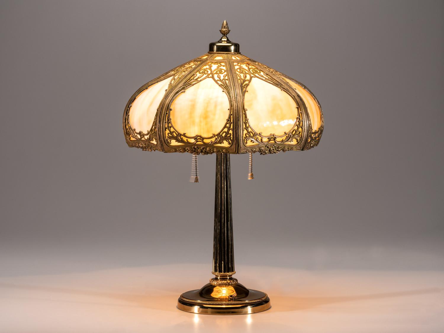 Cattail Slag Glass Lamp American, Early 20th Century slag…