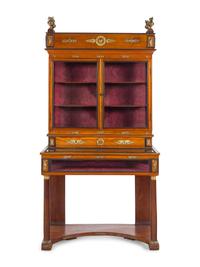 An Empire Style Gilt Bronze Mounted Mahogany Vitrine Cabinet