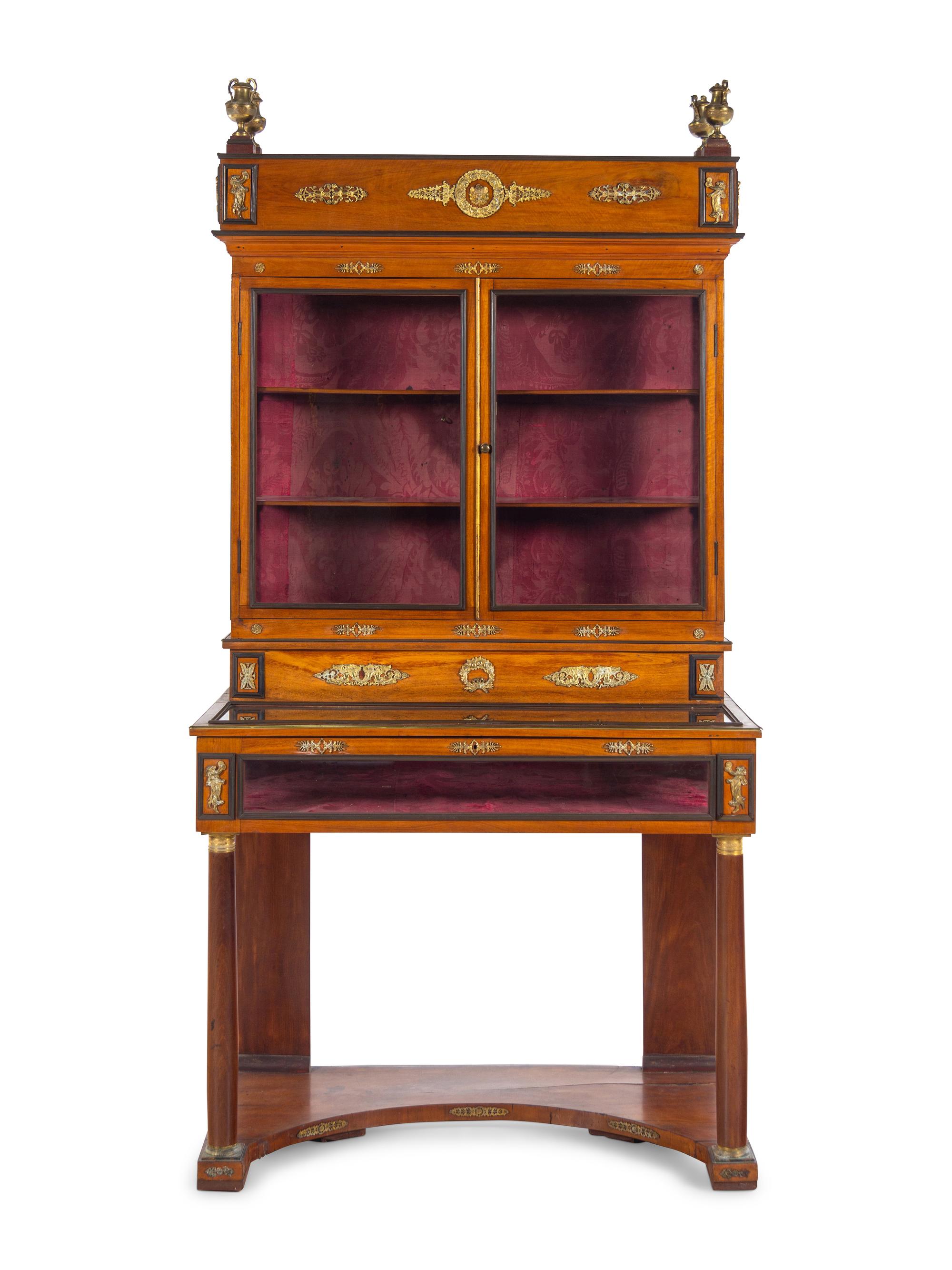 An Empire Style Gilt Bronze Mounted Mahogany Vitrine Cabinet