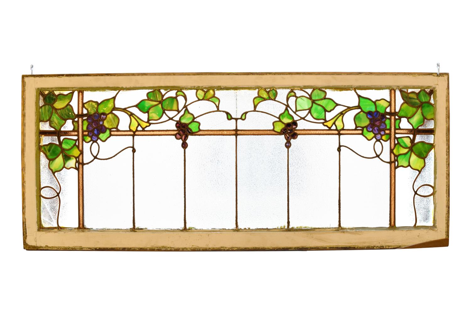 A Grape Vine Scenic Leaded Glass Window 60" W x 1.5" D x 24.5" H — United States, Circa 1900