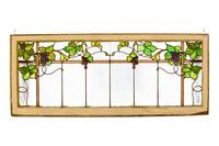 A Grape Vine Scenic Leaded Glass Window 60" W x 1.5" D x 24.5" H — United States, Circa 1900