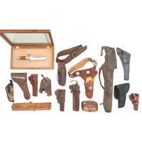 Lot of Vintage Western Style Leather Holsters with Franklin Mint Bowie